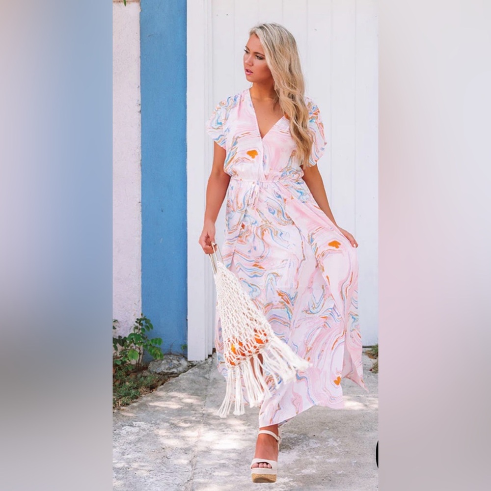 Buddy Love Light Pink Marble Private Yacht Maxi Dress NWT Sz L
